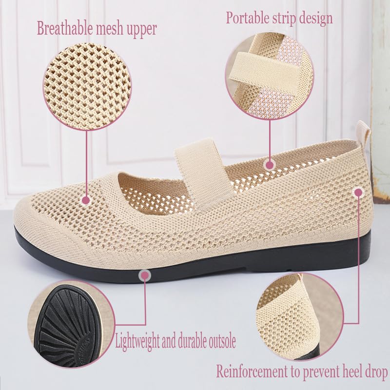 DESESE Women's Casual Hollow Out Knitted Mary Jane Flats Shoes,Fashion Comfortable Mesh Walking Beach Shoes Lightweight Breathable Slip-On Shoes2