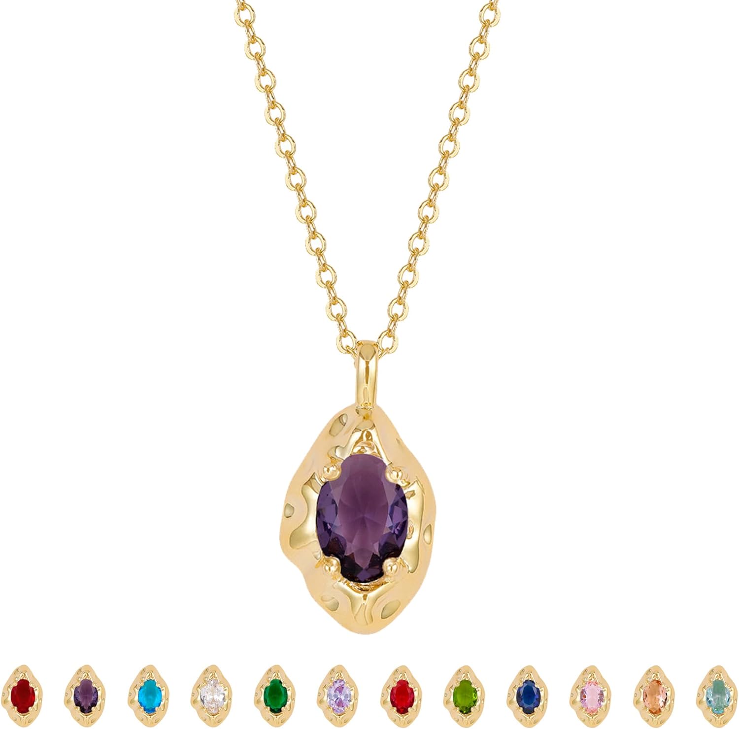LOUHCY Birthstone Necklace for Women, Dainty 14K Gold Plated Oval Zircon Pendant Necklaces Simple Gold Necklaces for Women Birthday Gifts for Mom Wife