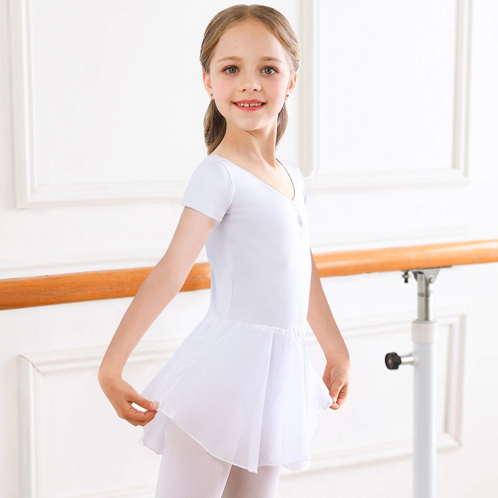 Bezioner Ragazza Balletto Leotard Vestito Danza Tutu Body Ginnastica Manica Corta con Chiffon Gonna