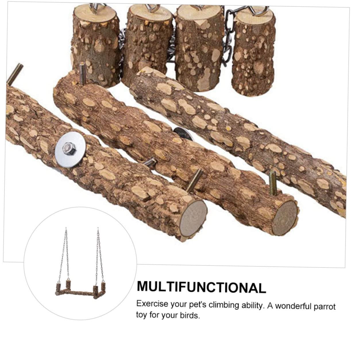 TOYANDONA Altalena Trespolo per Pappagalli in Legno Naturale e Acciaio Inox Funzione di Esercizio per Arrampicata, per Interazione Proprietario Colore Casuale per Uccelli da Gabbia