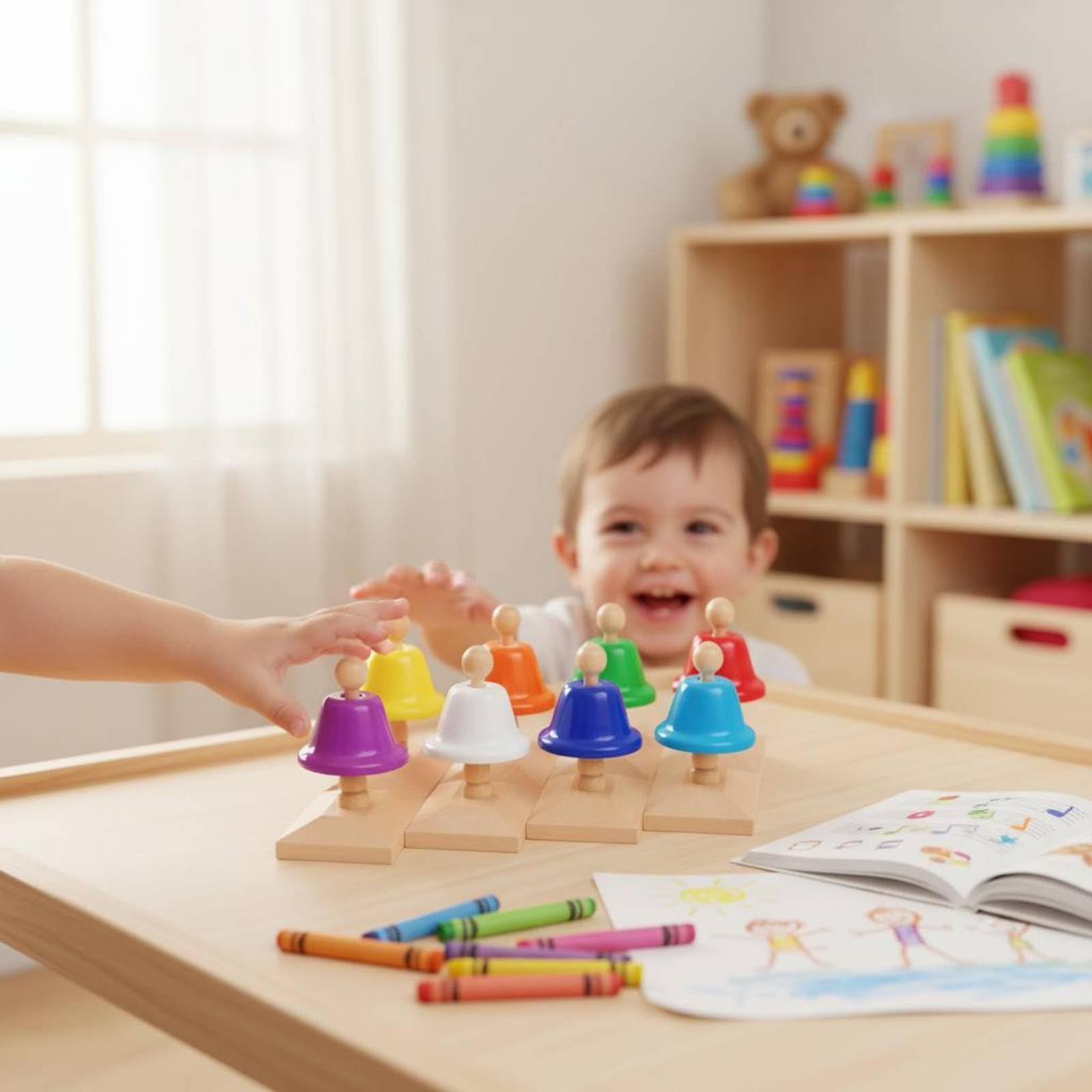 Campana Educativa Infantil Campanas Mano Instrumento Musical Juguete Aprendizaje Madera Metal Práctica Percepción Juego Interactivo Adecuada para Niños Aula Música