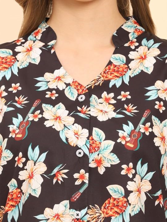 Image of Trendy Queen Women's Printed Straight Polyester Mandarin Collar Top (SD814 T)