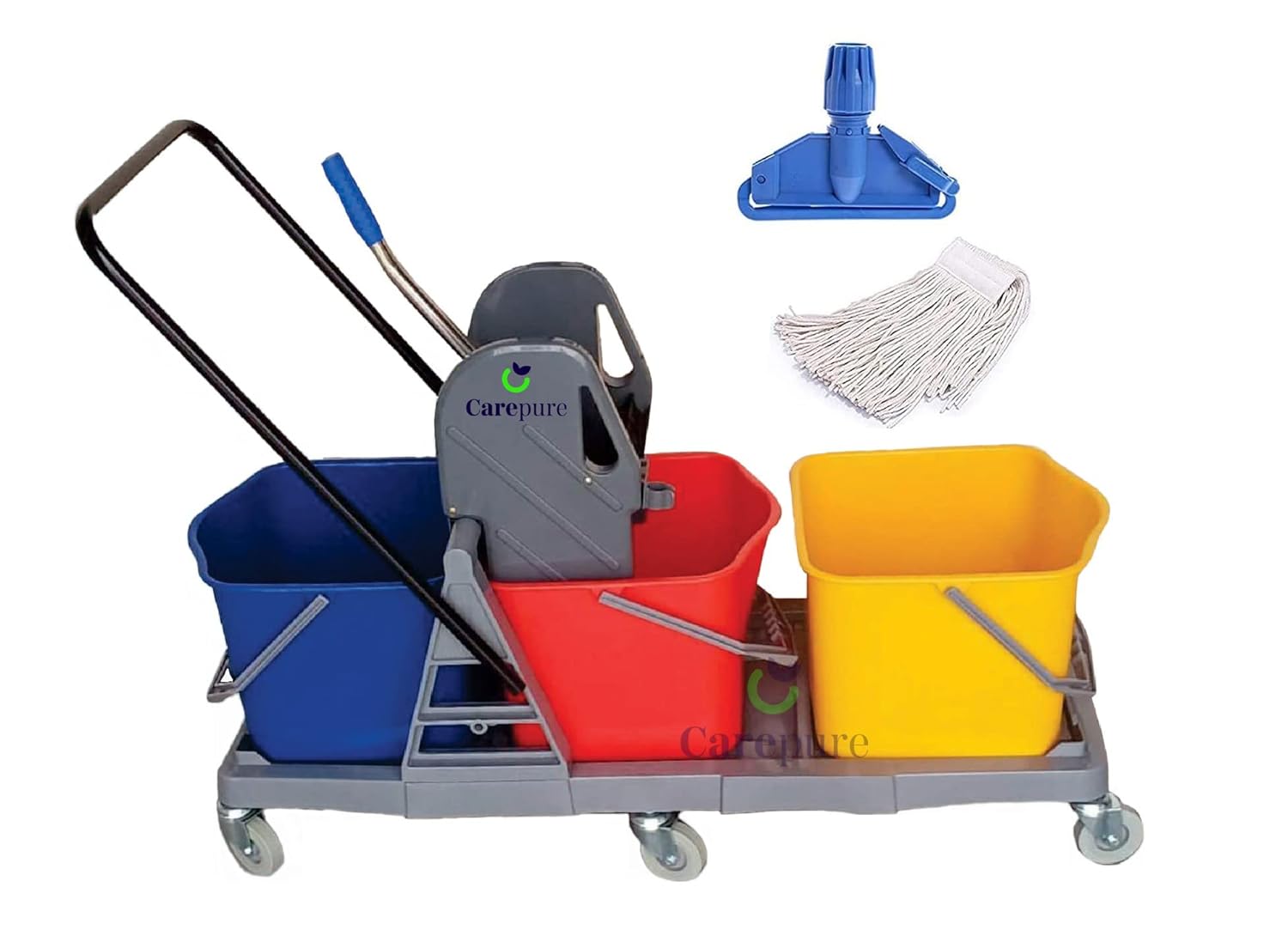 Carepure Three Bucket Mop Winger Trolley System for Hospital Cleaning