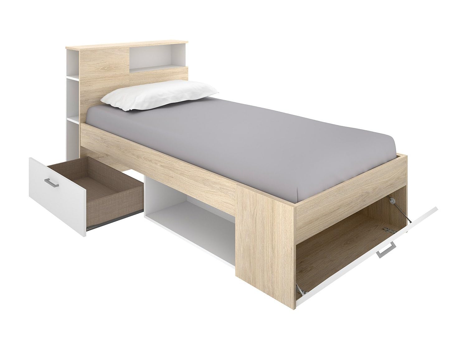 DEKIT GRUPO RIMOBEL Lanka Lit Compact 90 x 190 avec tiroirs, Naturel/Blanc, 96 x 99 x 218 cm