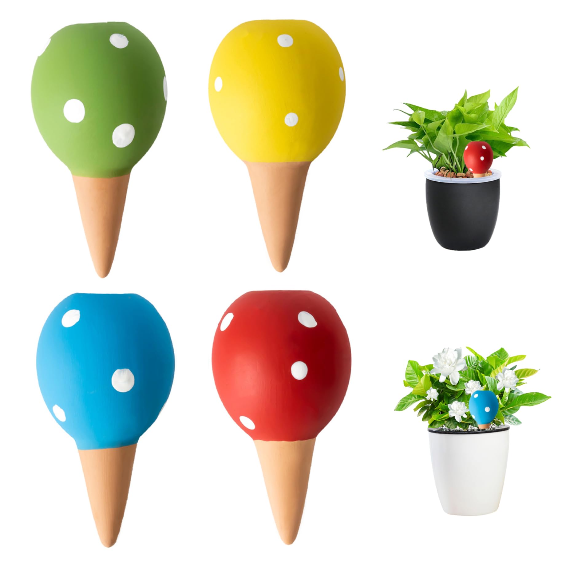 Obelunrp Self-Watering Spikes, 4pcs 70ml Mushroom Shaped Plant Watering Globe, Ceramics Ball Plant Watering Bulbs, Self Watering Planter Insert for Plant Watering Device