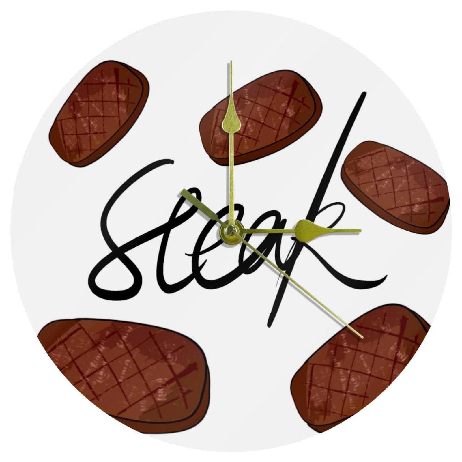 Horloge murale en acrylique Steak 24 cm pour stopper les bruits d'aiguilles la nuit