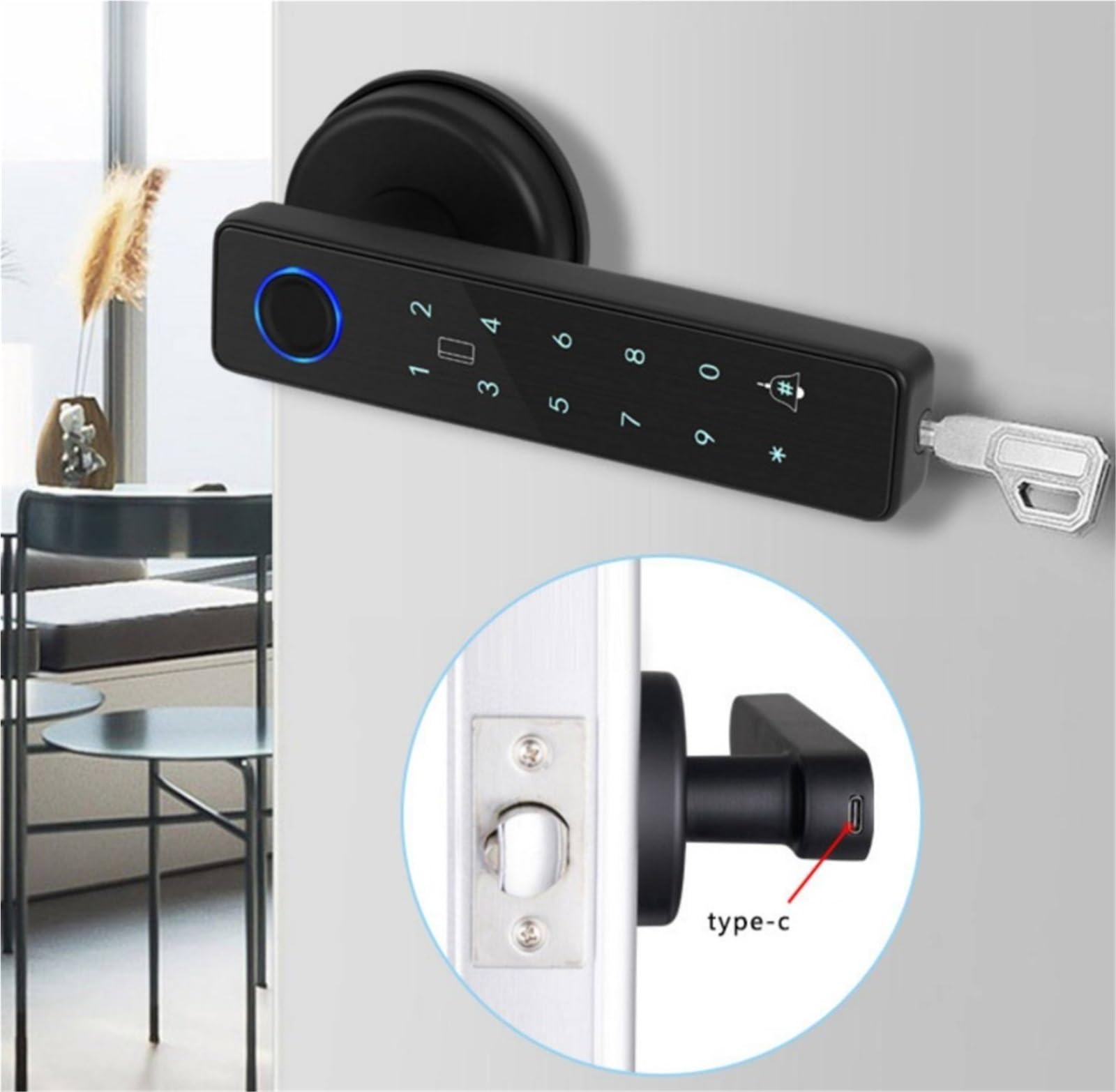 Serrure connectée Serrure intelligente à empreintes digitales, bouton de porte intelligent, serrure biométrique d'entrée sans clé for la sécurité de la maison, du bureau et de l'hôtel
