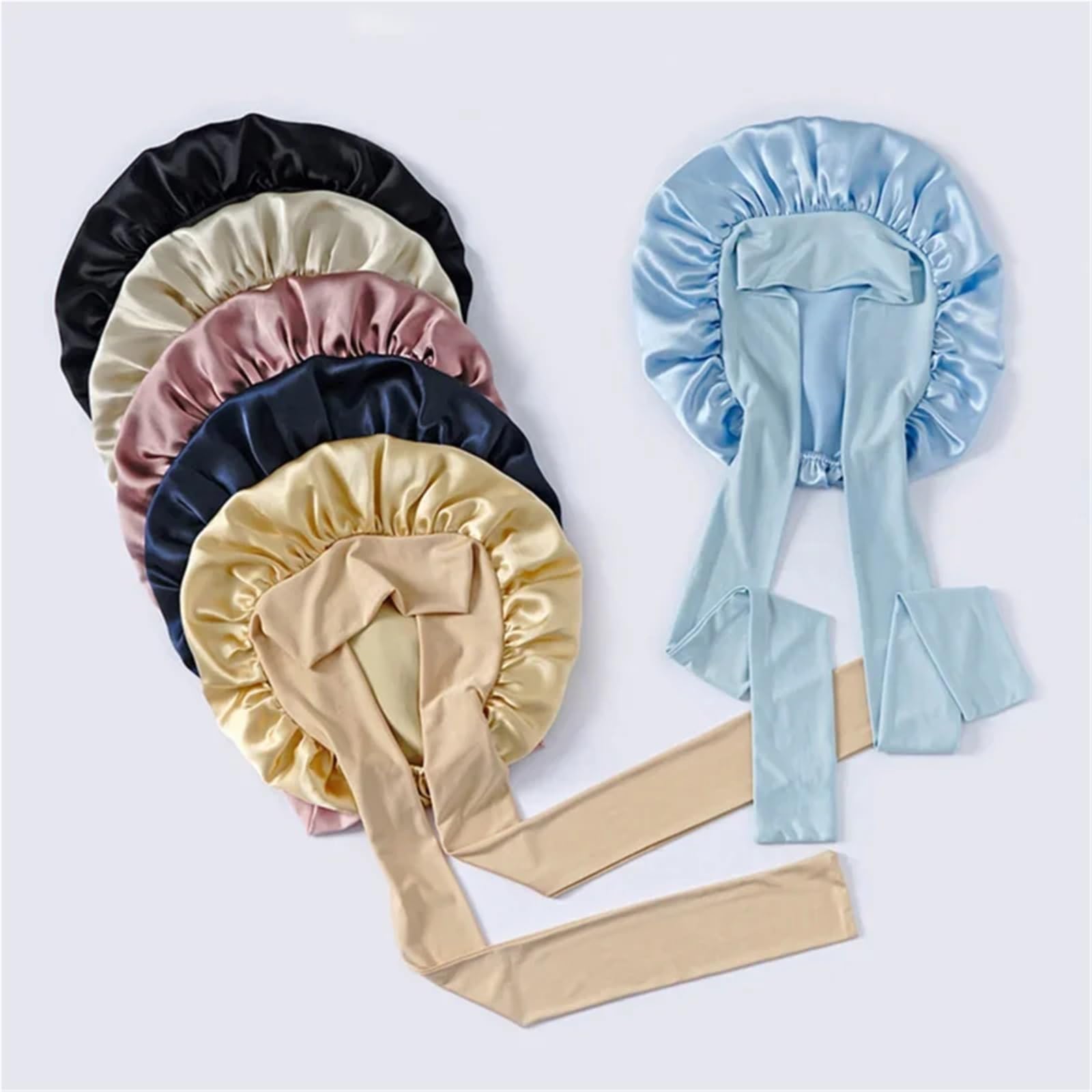 Seidenhaube Haarpflege Maulbeerseide-Schlafmütze for Frauen, große Schlafmütze mit breitem elastischem Bindeband for lockige Dreadlock-Zopf-Haarpflege(Black)