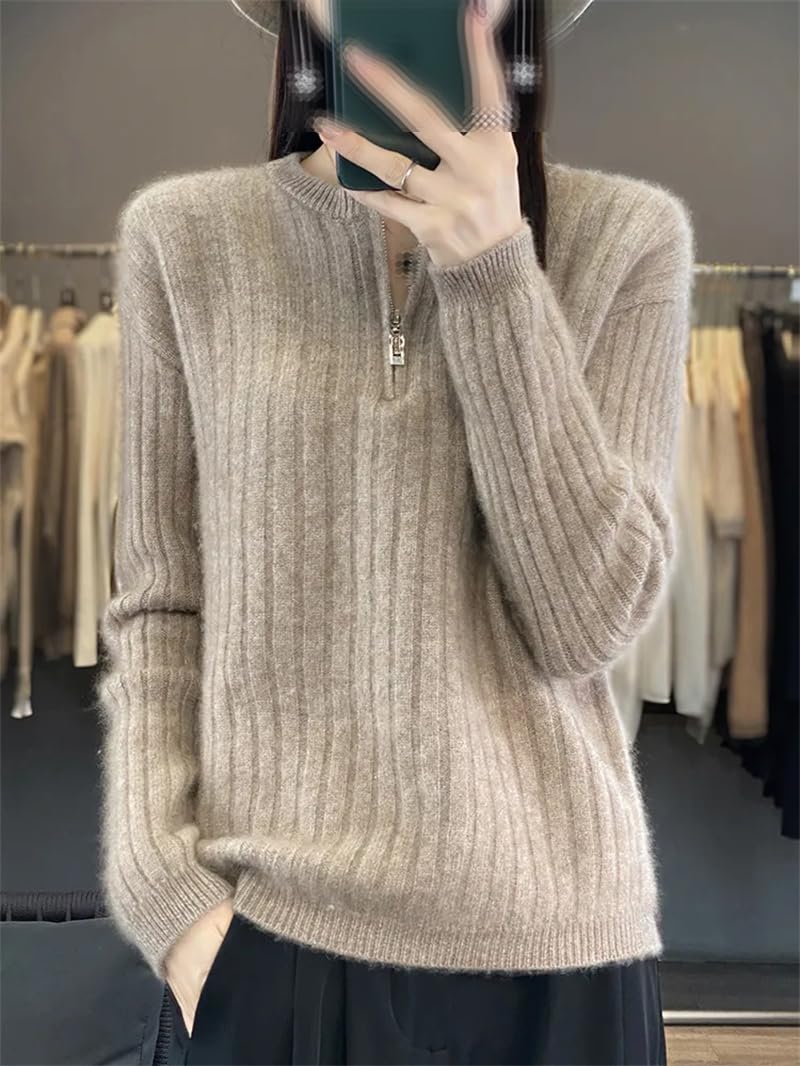 Suéter de cachemira grueso para mujer, cuello redondo, casual, suelto, de punto, suéter cálido
