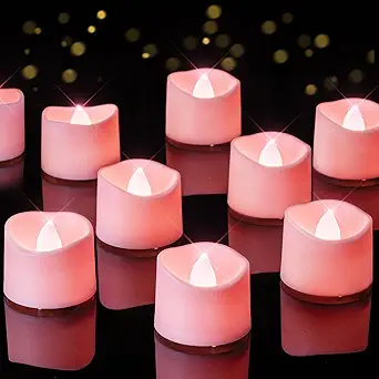 Homemory Pink Tea Lights Candles Battery Operated, 200+Hour Flameless Flickering Fake Electric LED Colored Tealights Candles for Romantic Wedding Decor, Baby Showers, Proposal, Valentine's, 12-Pack