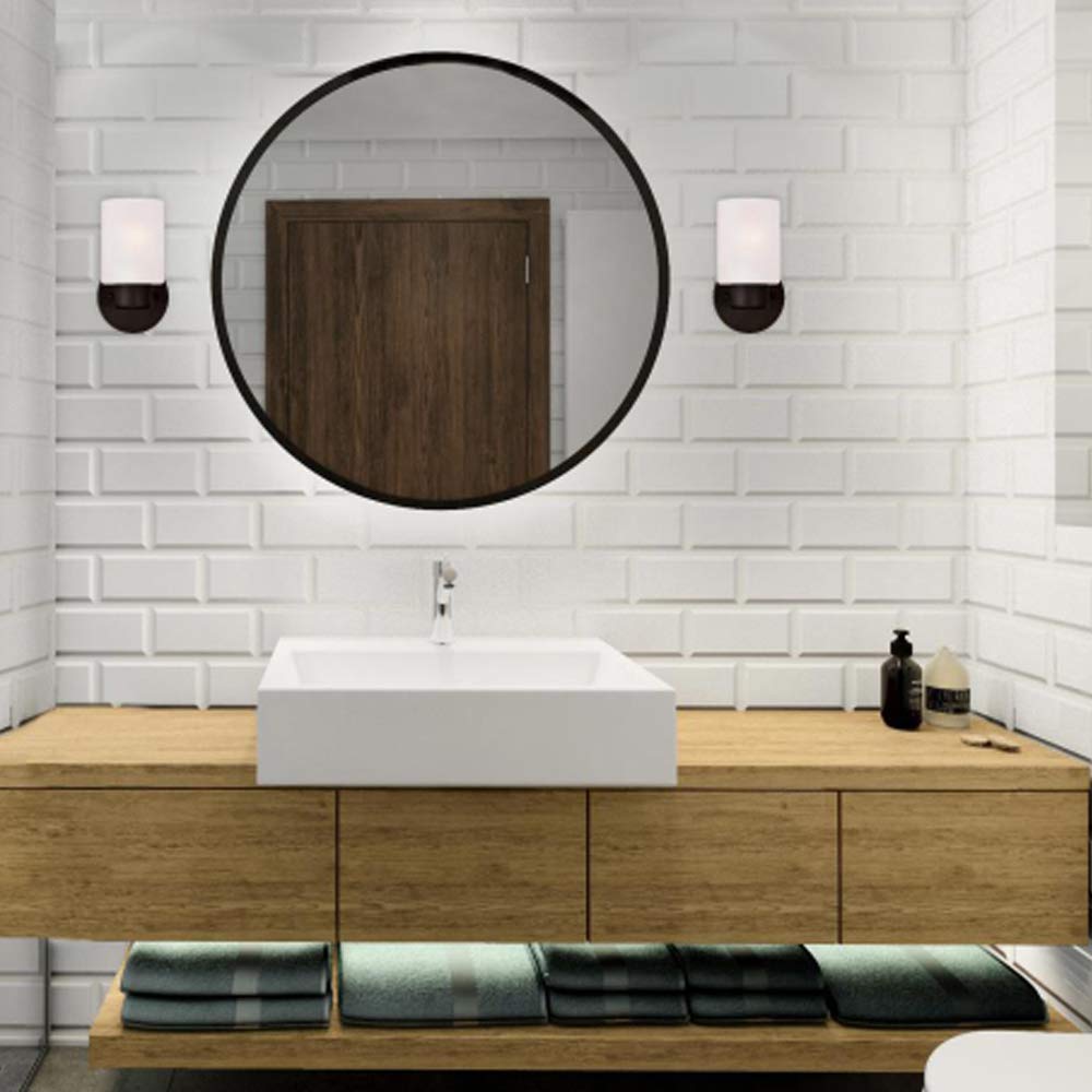 Ciata Lighting Bathroom Light Fixtures Over Mirror, One-Light Rubbed Bronze Finish Bathroom Vanity Light Wall Fixture with Frosted Seed Glass Finish for Bathroom - 2 Pack