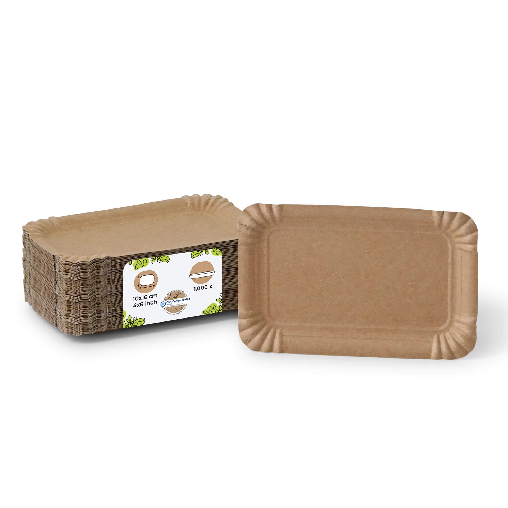 BIOZOYG Assiette en carton carrée 1000 pièces I Assiette à snack de couleur naturelle biodégradable I Bol en papier à frites 10 x 16 cm rectangulaire
