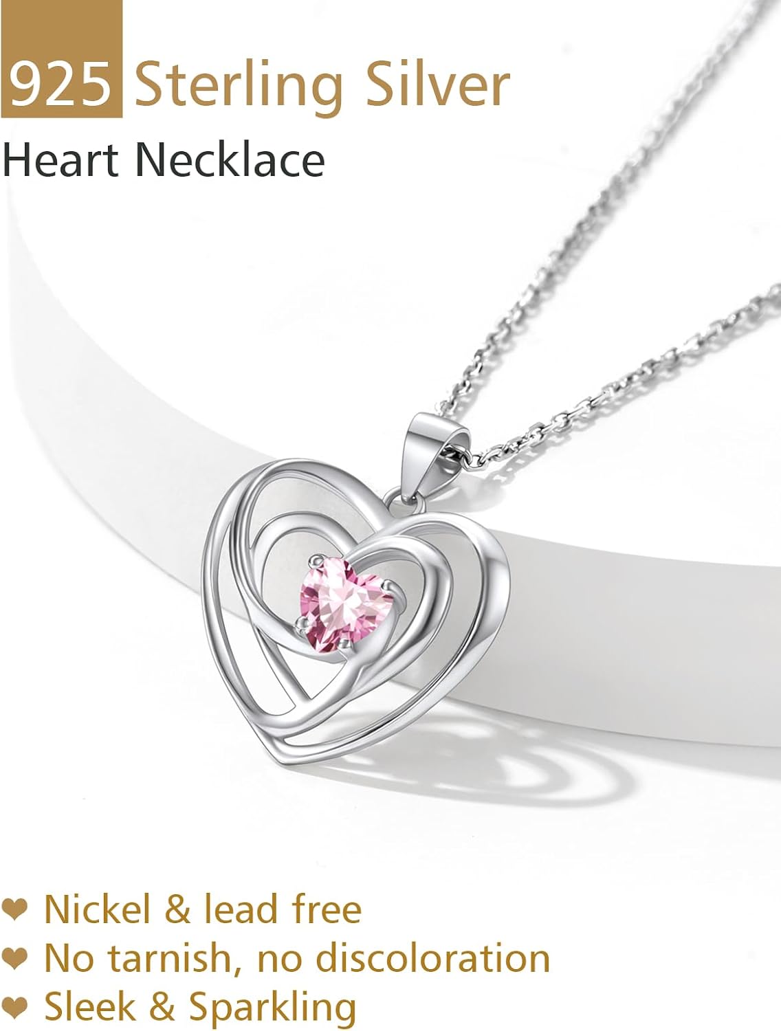 FindChic Sterling Silver Heart Birthstone Necklace for Women Girls 12 Colors Gemstone Love Heart Celtic Knot Pendant Anniversary Valentine's Day Gift for Her, with Gift Box - Image 3