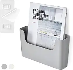 YOHOM Porta-arquivos adesivo para porta e organizador de revistas, suporte de parede para escritório, bolso único, cinza