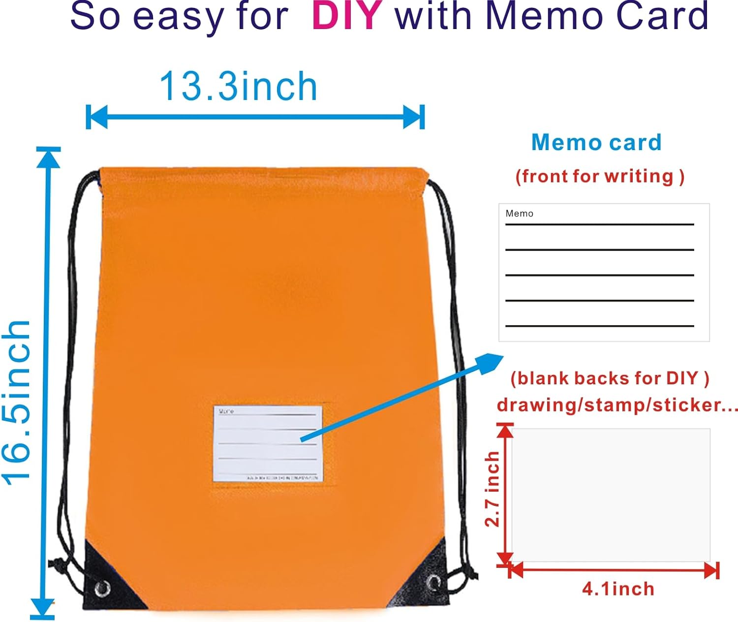 Drawstring Backpack Bulk 20 Pcs Draw String Bags DIY Gym Sports Traveling Yoga Cinch Bag Sackpack Drawstring Memo Card (orange) - Image 2