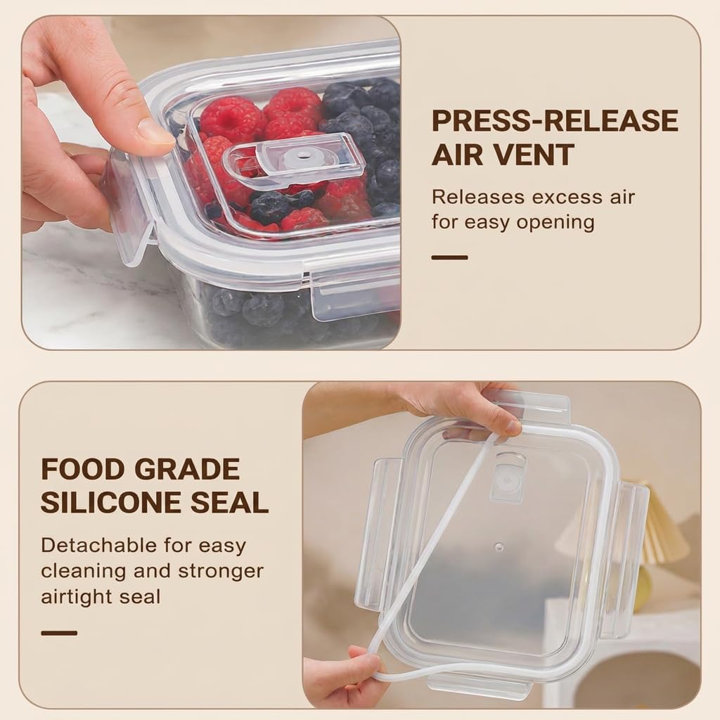 4 Pack Glass Berry storage containers for fridge with Removable Colander and Vent Valve, Fresh fruit Produce Storage Set（white）