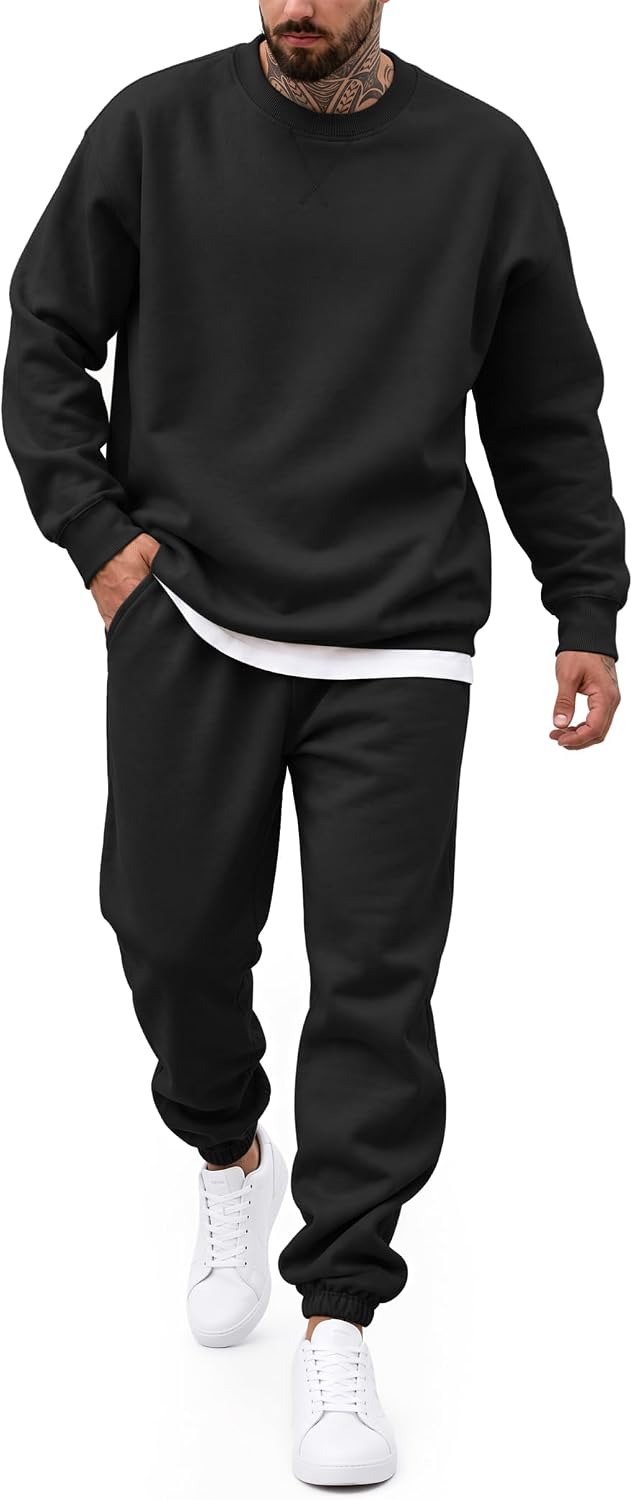 COOFANDY Men's Sweatsuit Set Fleece Crewneck Sweatshirt and Jogger Pants