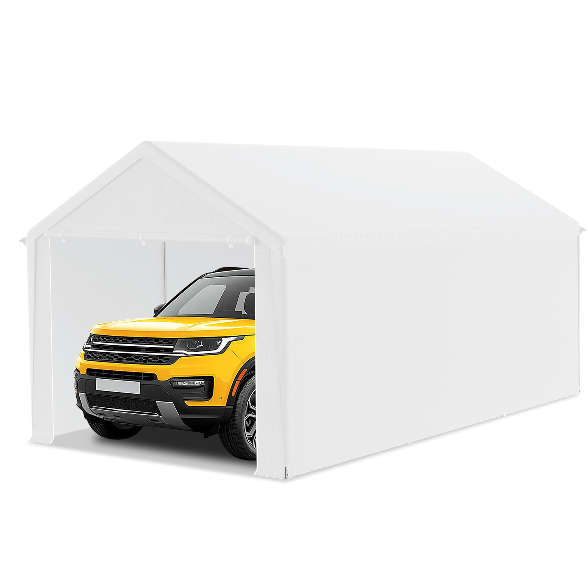 LZQ Tente de garage, 3 x 6 m, avec bâche en polyéthylène, renforcement du toit, parois latérales amovibles, cadre de sol, abri robuste pour voiture, SUV, camion (blanc)