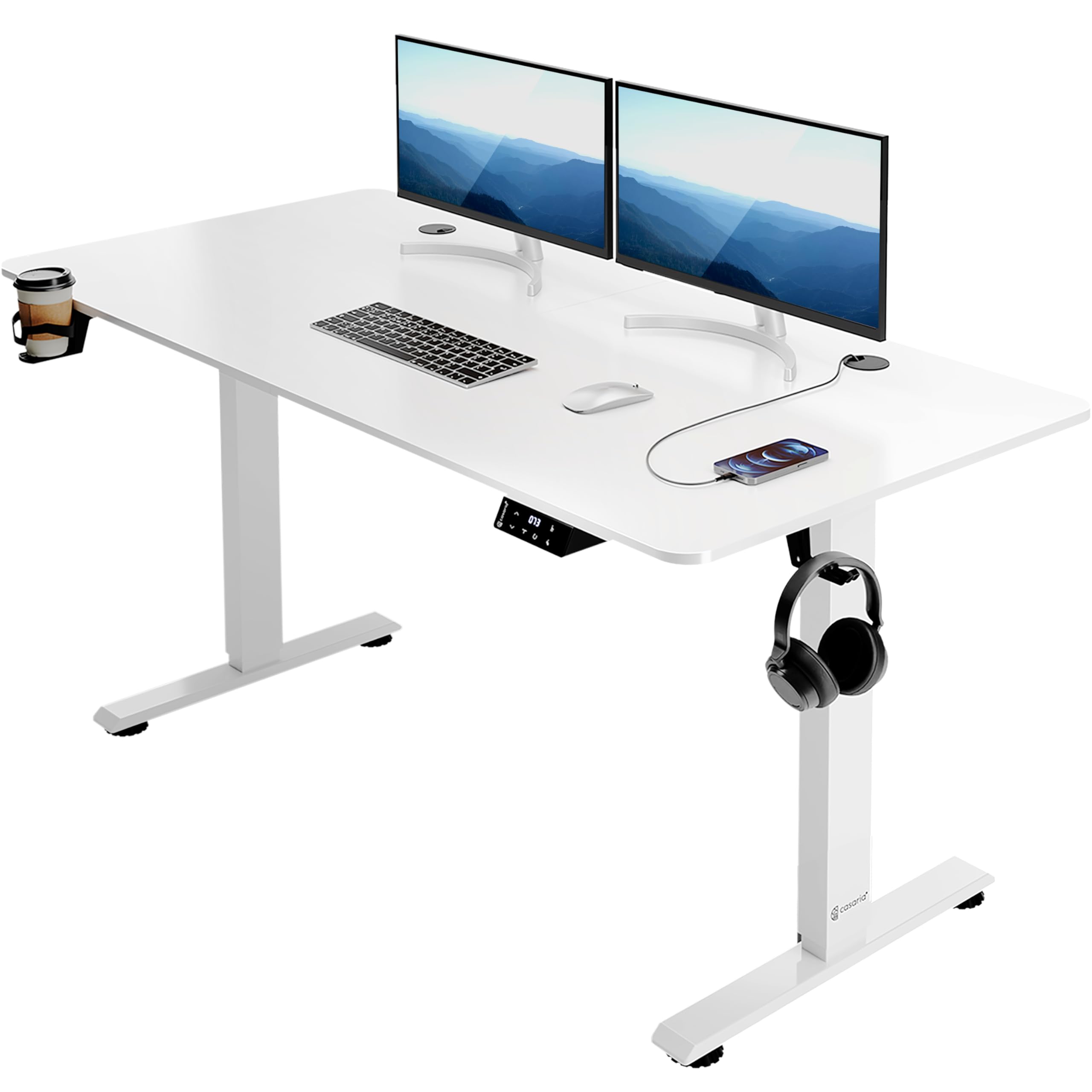 CASARIA® Escritorio Ajustable en Altura Acero Función Memoria 140x60cm Pantalla LCD Mesa Gaming Ergonómica Oficina