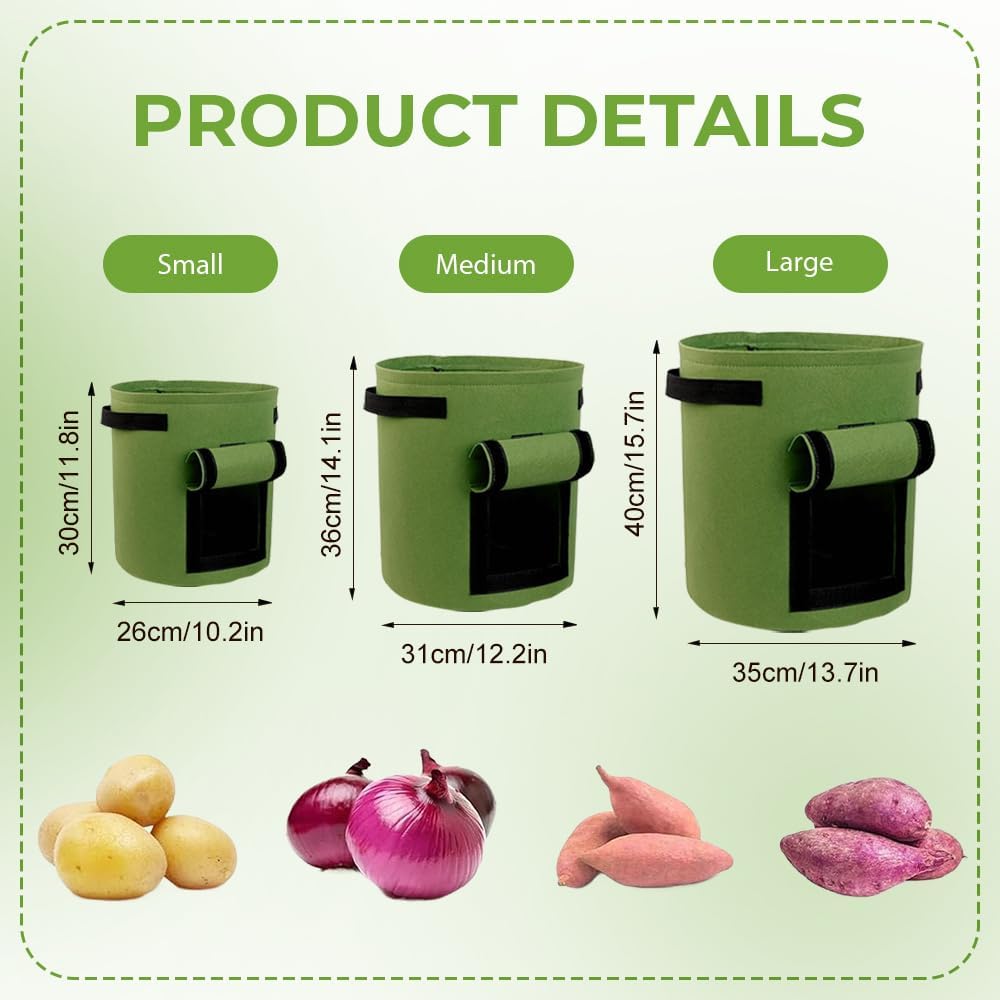 Potato Grow Bags, Thickened 300G Nonwoven Fabric Grow Bags with Handles, Grow Bag for Tomato, Vegetables, and Potatoes, Heavy Duty Planting Pots, Reusable Plant Grow Bags (10pcs Grey, 7 Gallon)