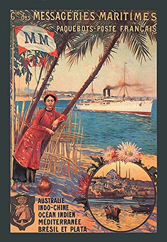 BuyEnLarge Messageries Maritimes French Cruise Line Ports: Australia, Indochina, Indian Ocean, Mediterranean, Brazil (12x18 Paper Poster)