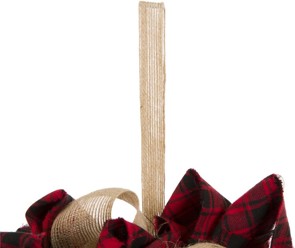 Glitzhome Christmas Plaid Fabric Wreath Front Door Hanging Welcome Decoration, 19"D