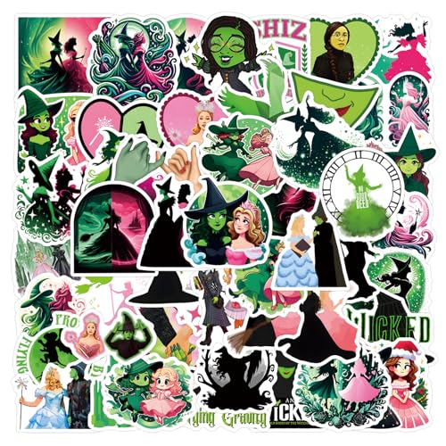 55pcs Cartoon Witchy Stickers Kawaii Cartoon Movie Waterproof Vinyl Decal for Teen Kids Girl Adult Laptop Travel Case Phone Bike Water Bottle Guitar Computer Skateboard (wicked55)