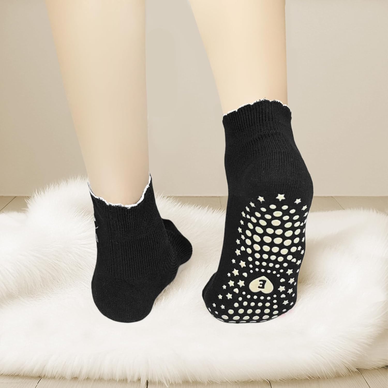 4 Pairs Pilates Grip Short Socks for Women Yoga Non Slip Cute Ruffle Ankle Barre Socks. - Image 6