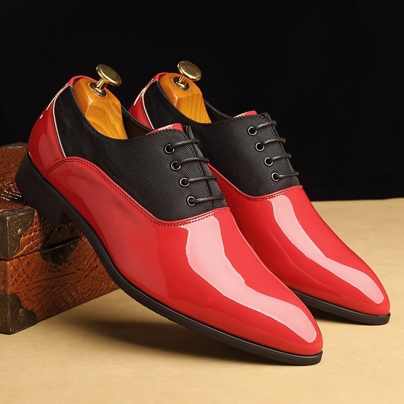 Casual Dress Shoes for Mens Business Dress Oxford Formal Shoes for Men Lace Up PU Leather Two Tone Patchwork Low Top Anti-Slip Rubber Sole Non Slip Resistant2