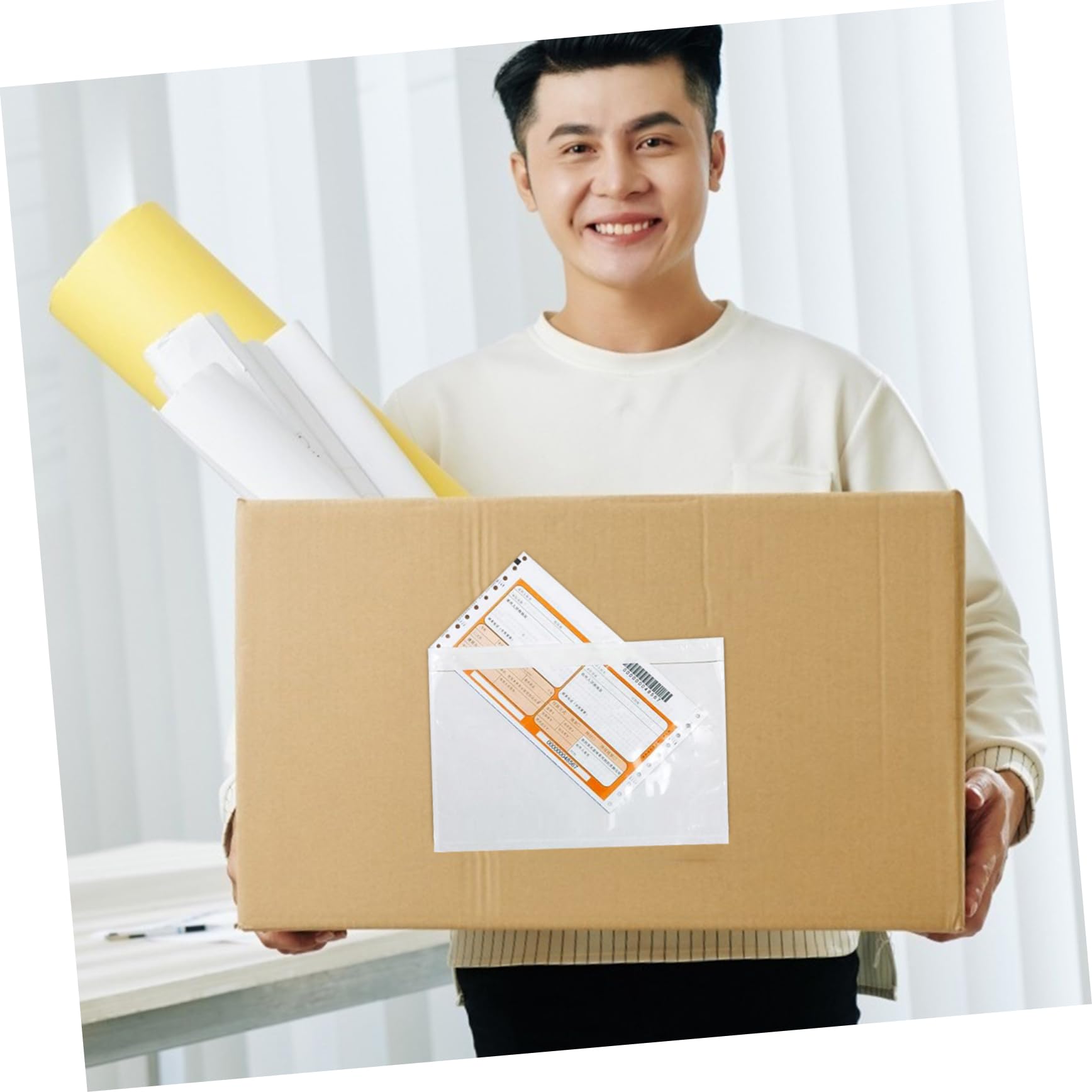 HONMEET 50 Pcs Box List Backing Bag Transparent Receipt Protection Bag Express List Storage Bag Clear Holder Packing Checklist Bag Clear Organizer Bags Parcel List Storage Bag Pe