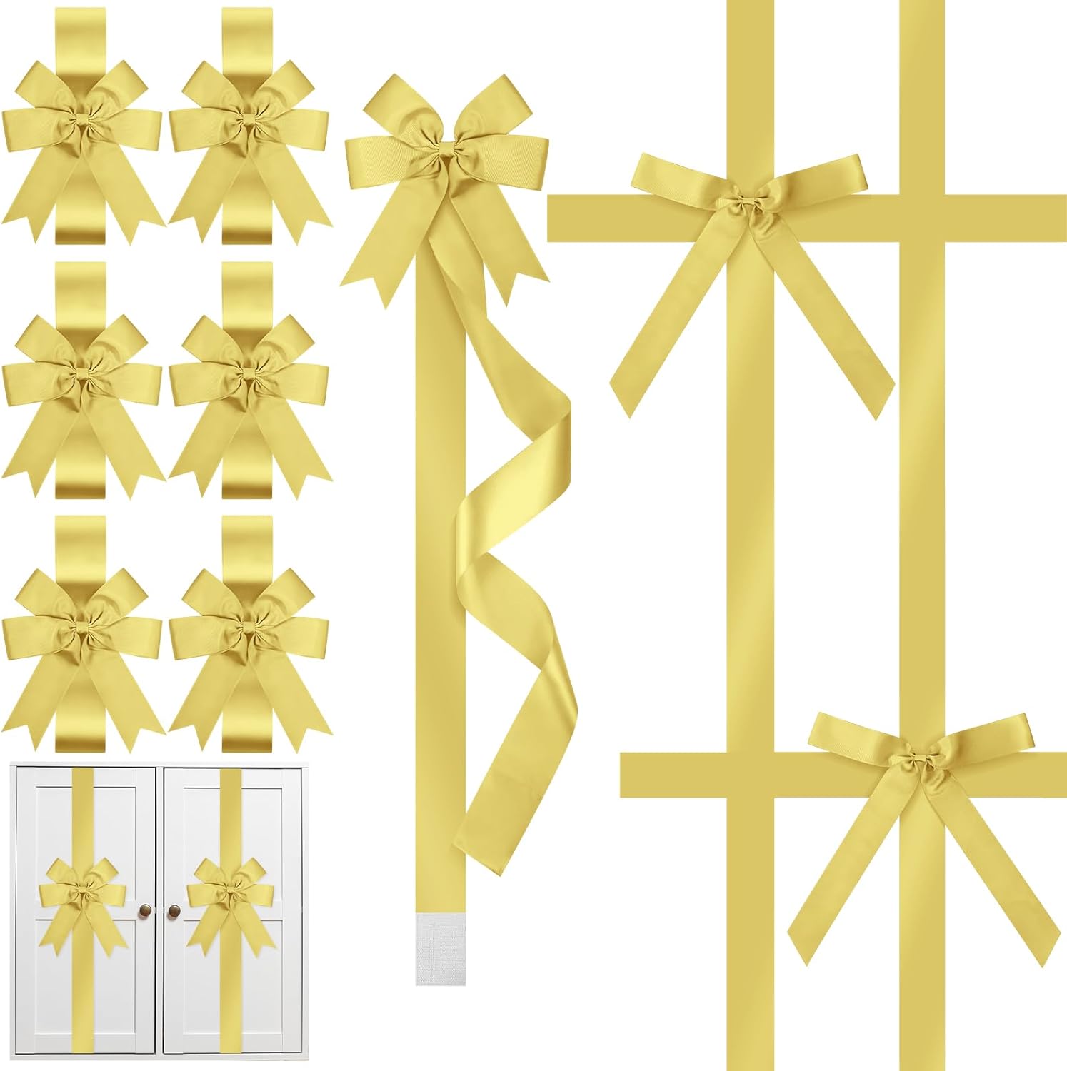 Crowye 14 Pcs Christmas Cabinet Bow for Kitchen Door Ribbon Bow Christmas Wreath Bow Christmas Door Bow Festival Wrapping Decorations for Tree Kitchen Fireplace Home Front Party(Rose Gold)