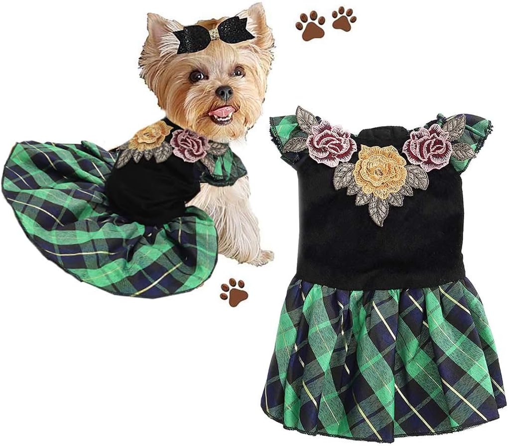 Petea Dog Dress Flower Tutu Vest Apparel Skirt Luxury Plaid Princess Dress Birthday Party Pet Apparel for Dogs and Cats (L), Pink
