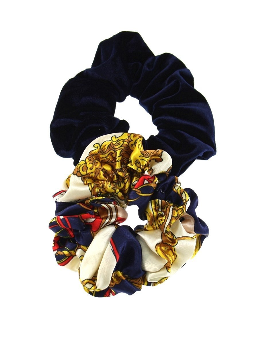 Zac's Alter Ego Set of 2 Hair Scrunchies -Crinkled Chain Link & Rope and Velvet
