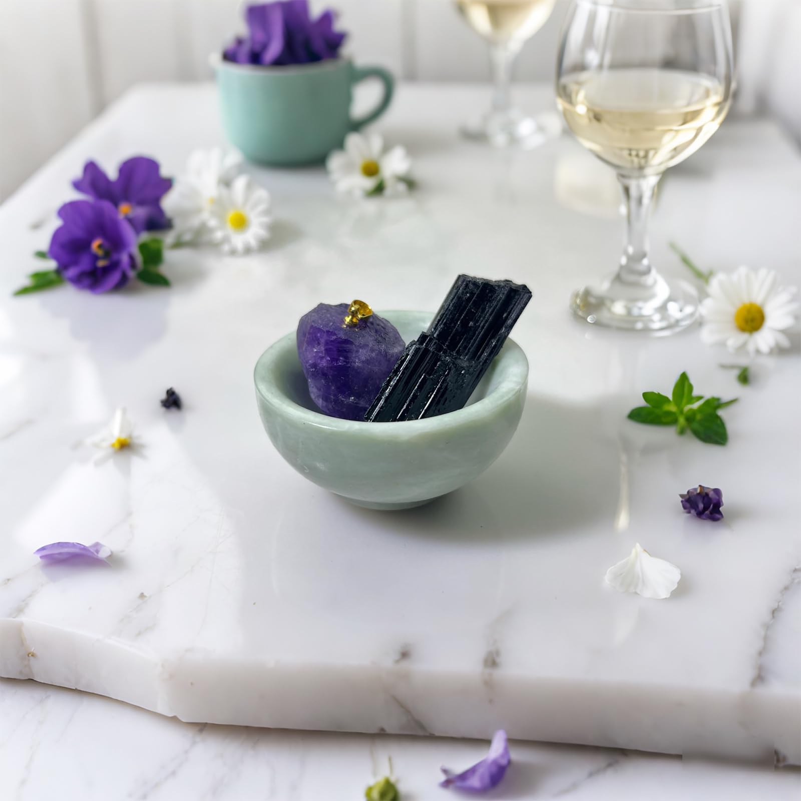 BAOHEN Natural Jade Jewelry Tray - Small Key Bowl, Ring Holder, Decorative Stone Bowl For Nightstand Or Entryway