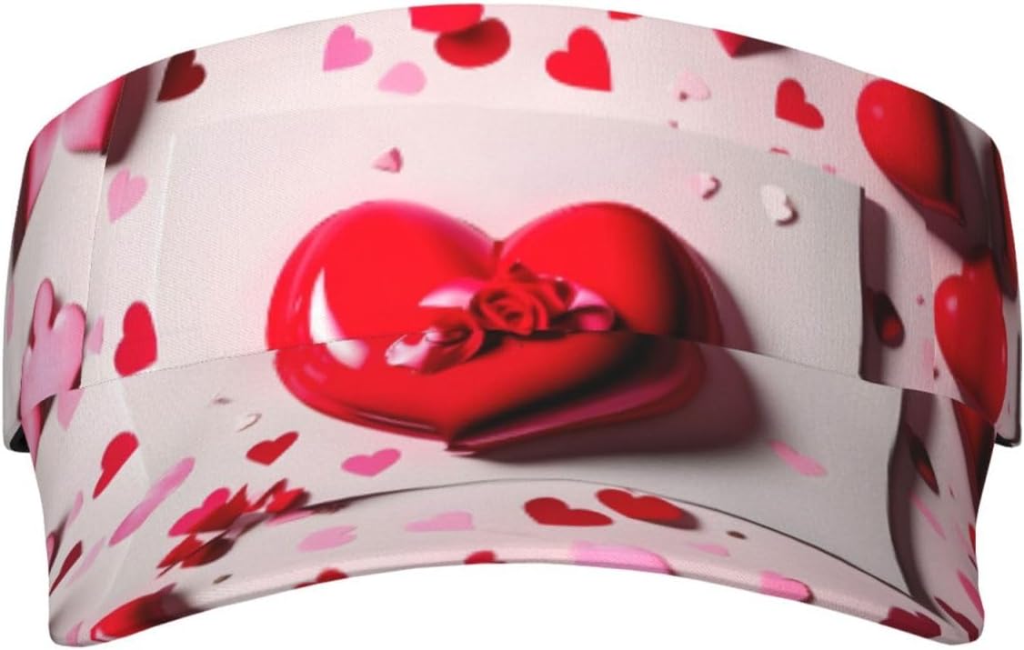 Valentine's Day Print Foldable Sun Visor Hat Lightweight Adjustable Sun Visor Hat Outdoor Sports Cap for Adults Black