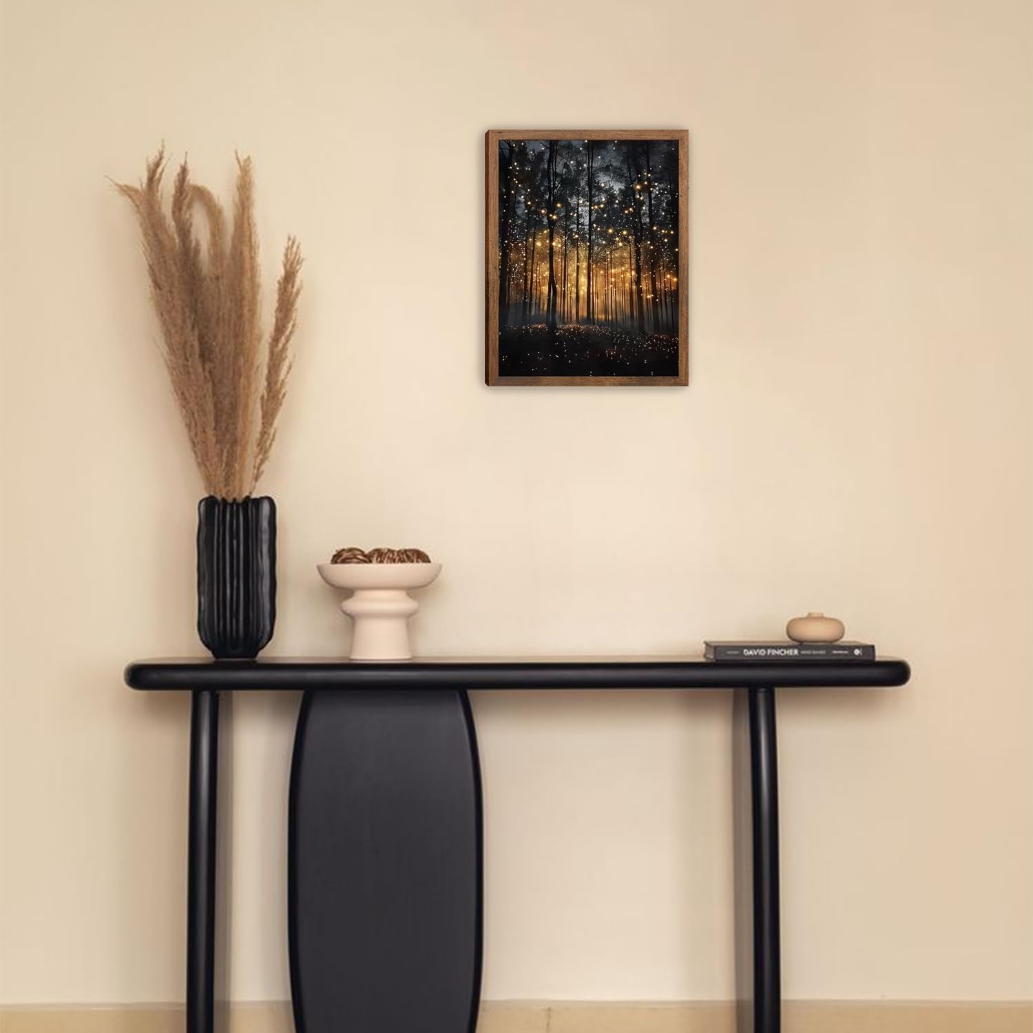 Enchanted Forest Firefly Canvas Wall Art, Dark ​Twilight Landscape Wall Decor, Rustic Botanical Nature Tree Art Prints for Bedroom Living Room Dining Room Office Decoration 8x10 inch Wood Framed image 3