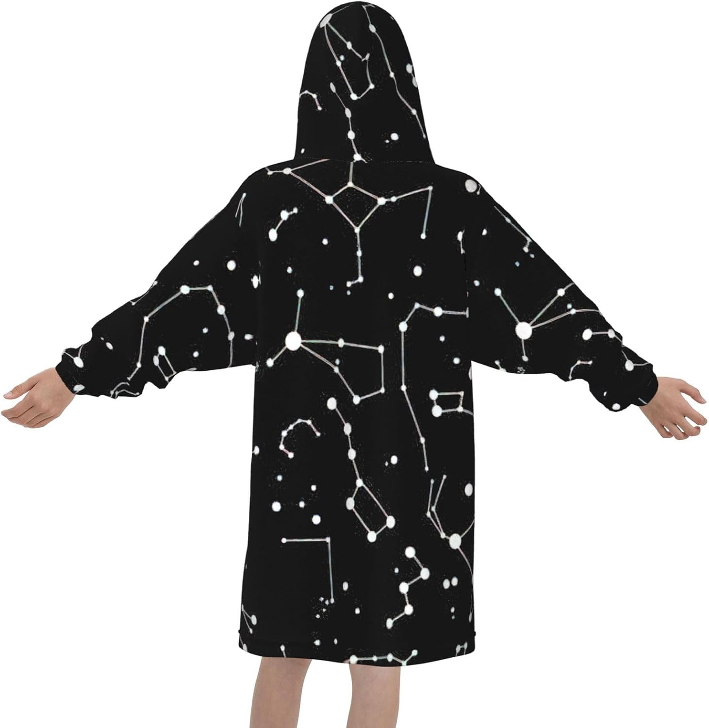 Starry Divination Constellation Print Oversized Blanket Hoodie, Wearable Blanket Hooded,Hooded Pullover With Pocket