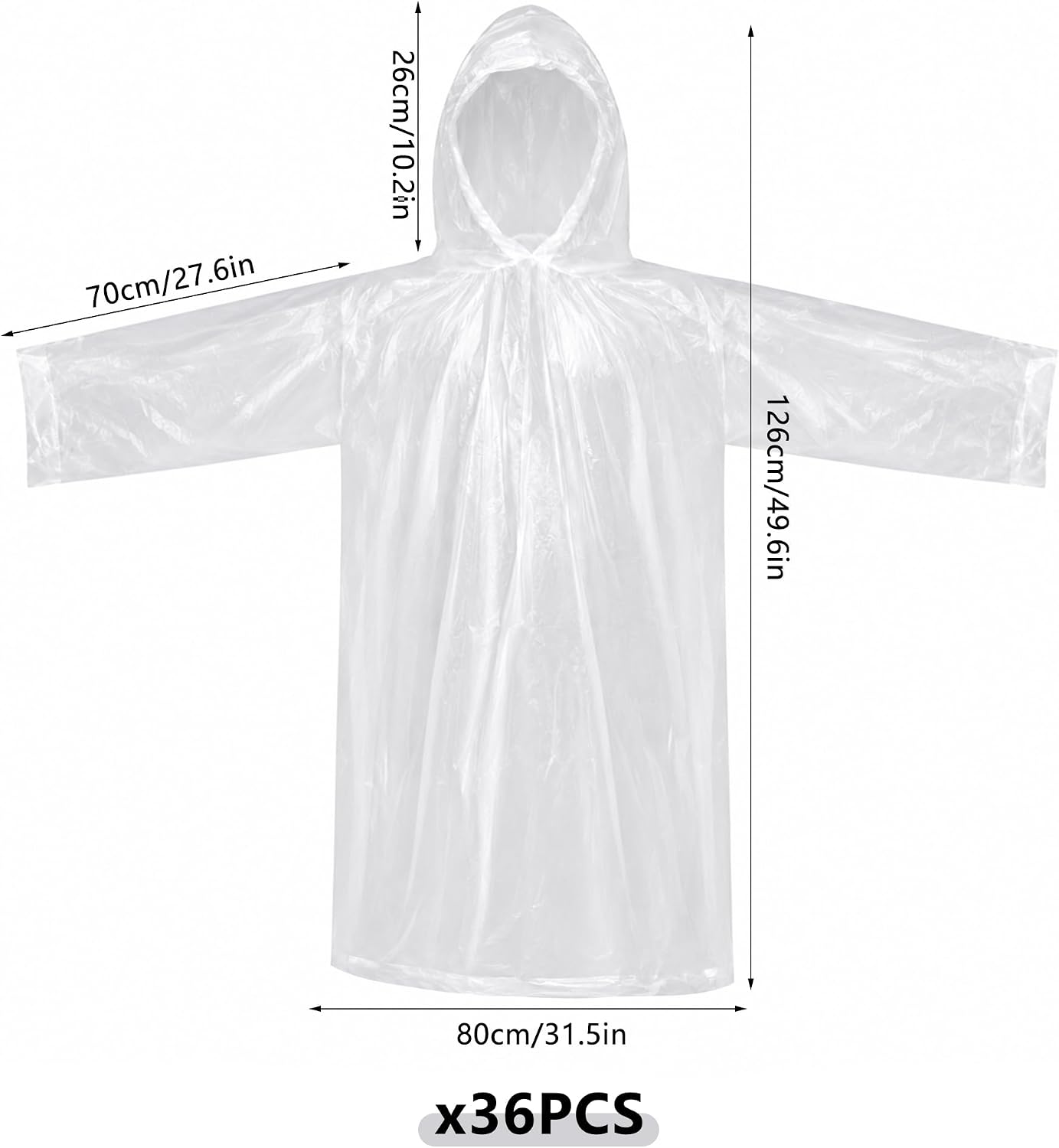 36 PCS Clear Plastic Disposable Rain Ponchos Clear Ponchos With Hood