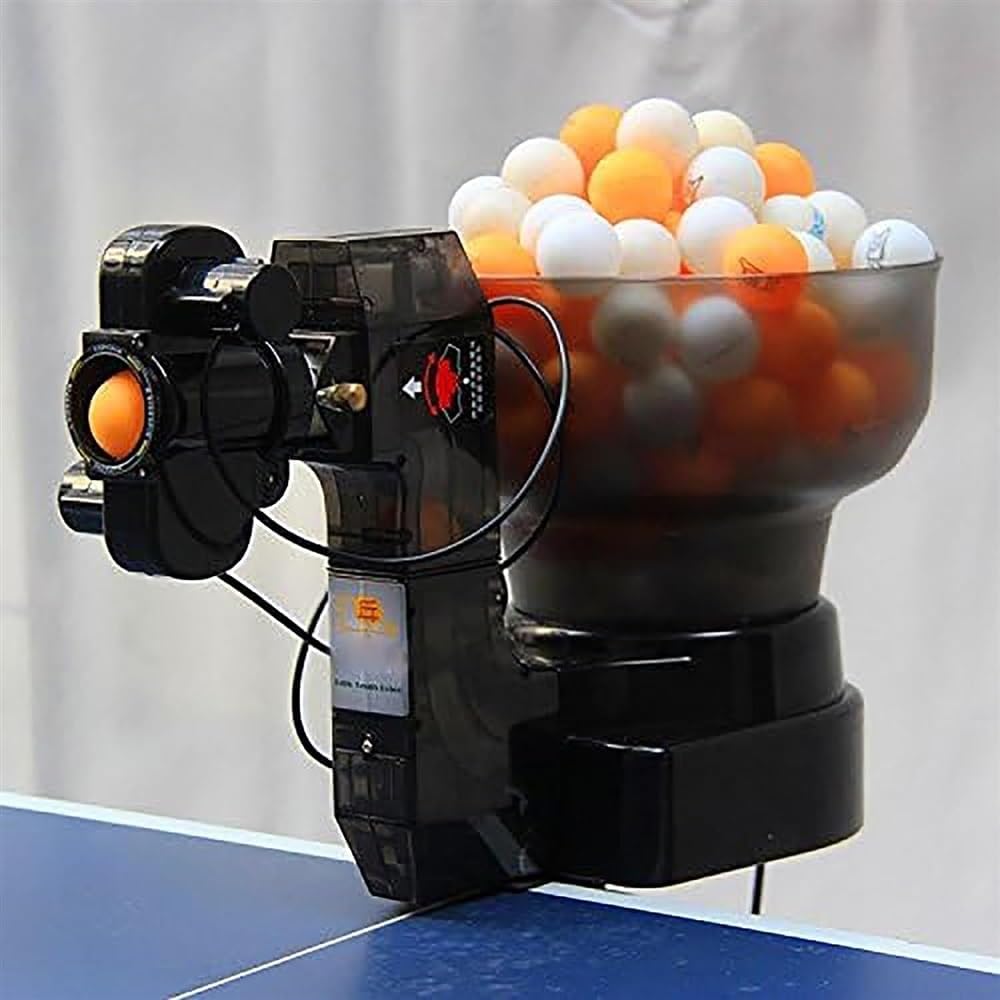 Table Tennis Ball Machine, Table Tennis Robot with Remote, 5 Gear Adjustment Speed and Accommodate 100 Balls, Adjust Ball Frequency and Easy to Install, for Beginners, Ping-Pong Lovers