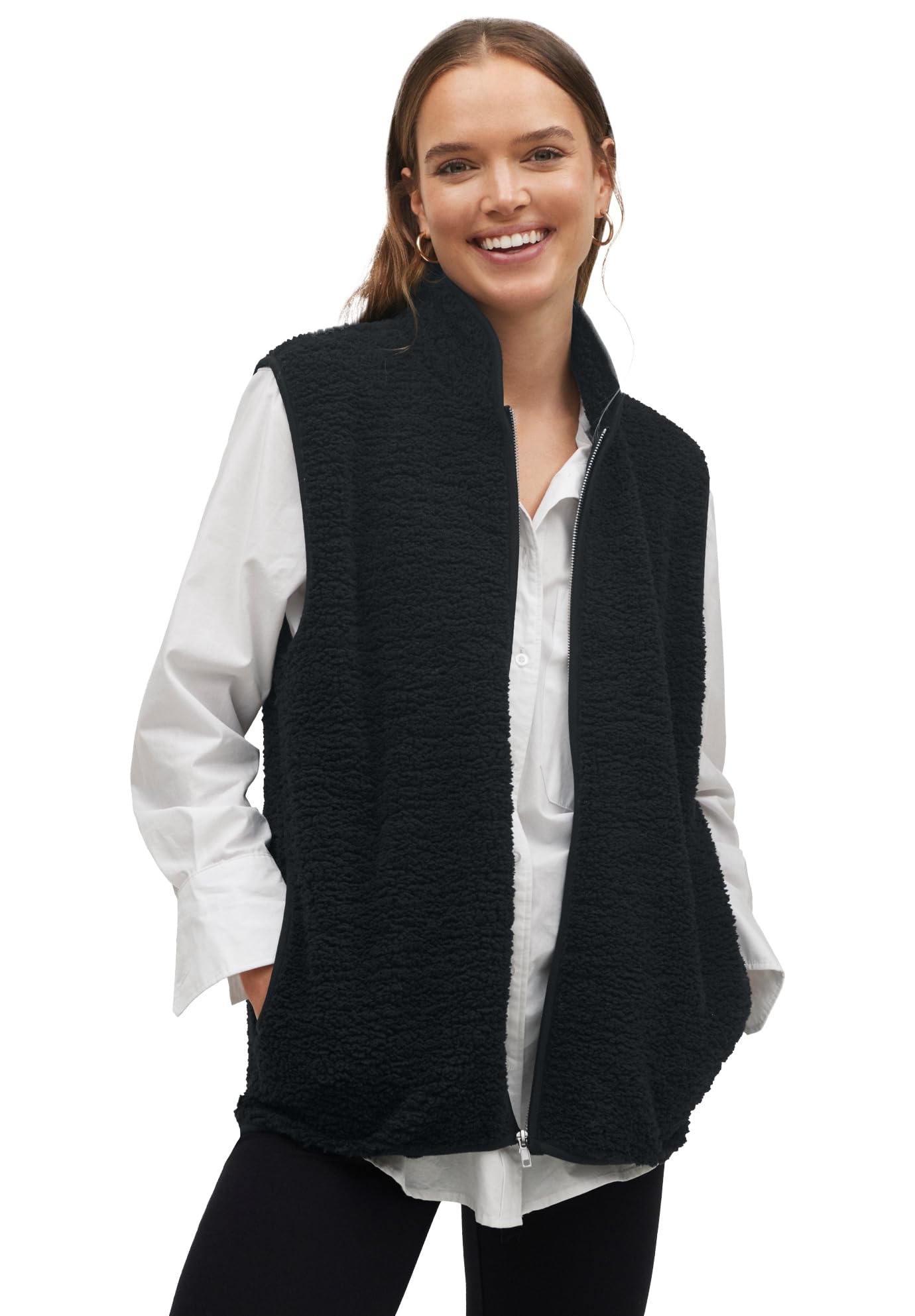 ellos Womens Plus Size Sherpa Vest Oversized