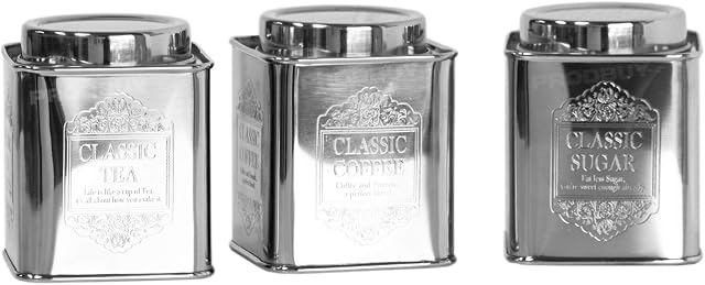 Vintage Silver Coloured Tea Coffee Sugar Canisters Storage Jars Containers Tins