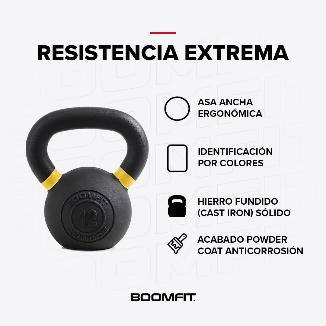 BOOMFIT Kettlebell 4-24 kg in Ghisa | Pesi Palestra Kettlebell Professionali | Pesa Russa Ghiria per Allenamento Forza e Cross Training | Attrezzatura Fitness Casa e Box per Uomo e Donna