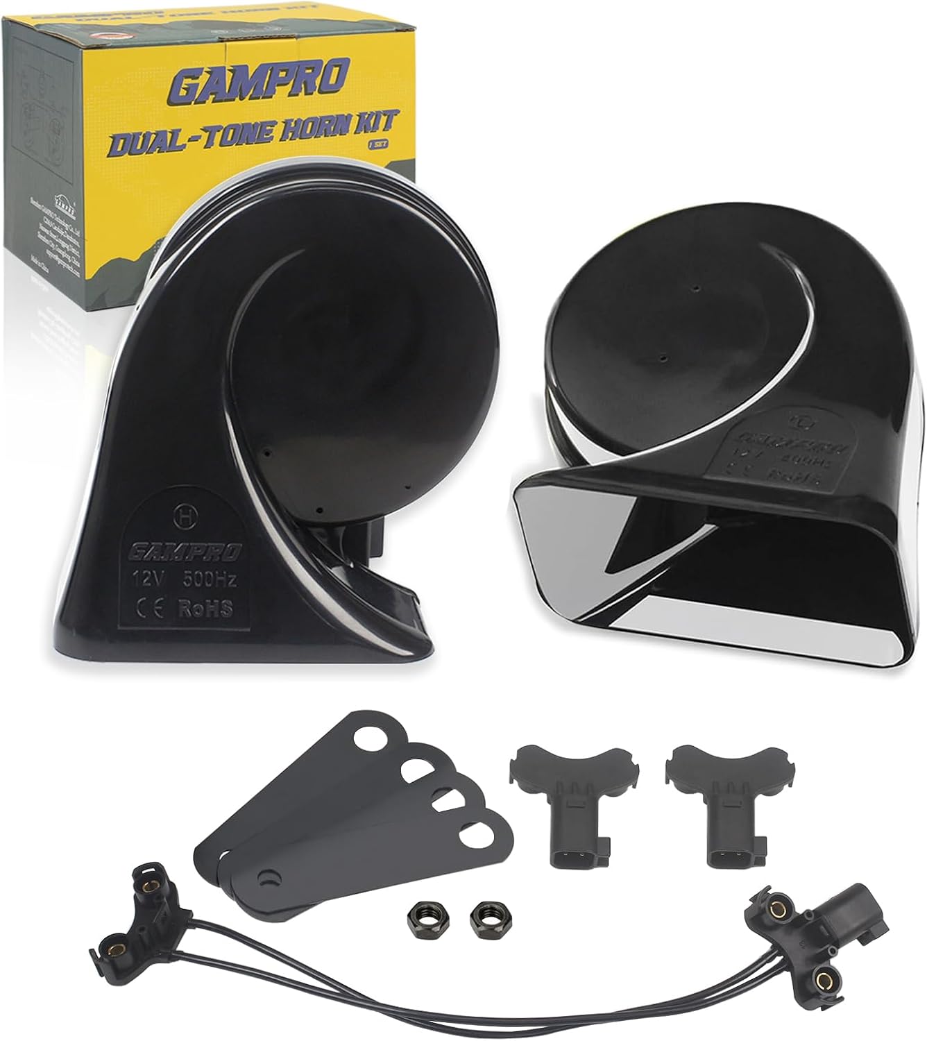 GAMPRO 128dB Dual Tone Electric Snail Horn for Ford - Super Loud High & Low Pitch, 12V Direct Replacement