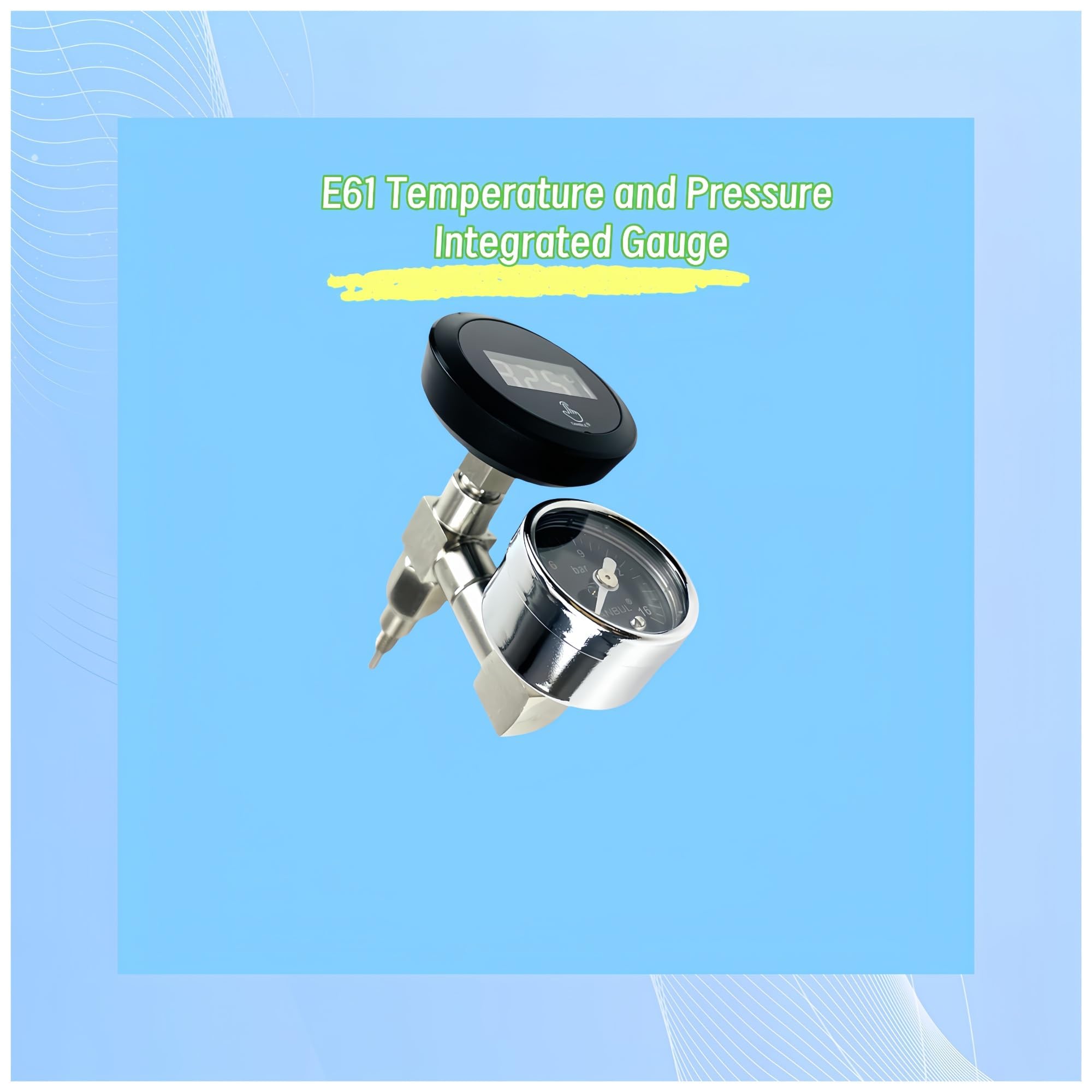 Thermomètre et manomètre E61 - Thermomètre de pression dédié à la tête d'infusion de la machine à café semi-automatique italienne E61 - accessoires modifiés et améliorés, affichage en temps réel de la