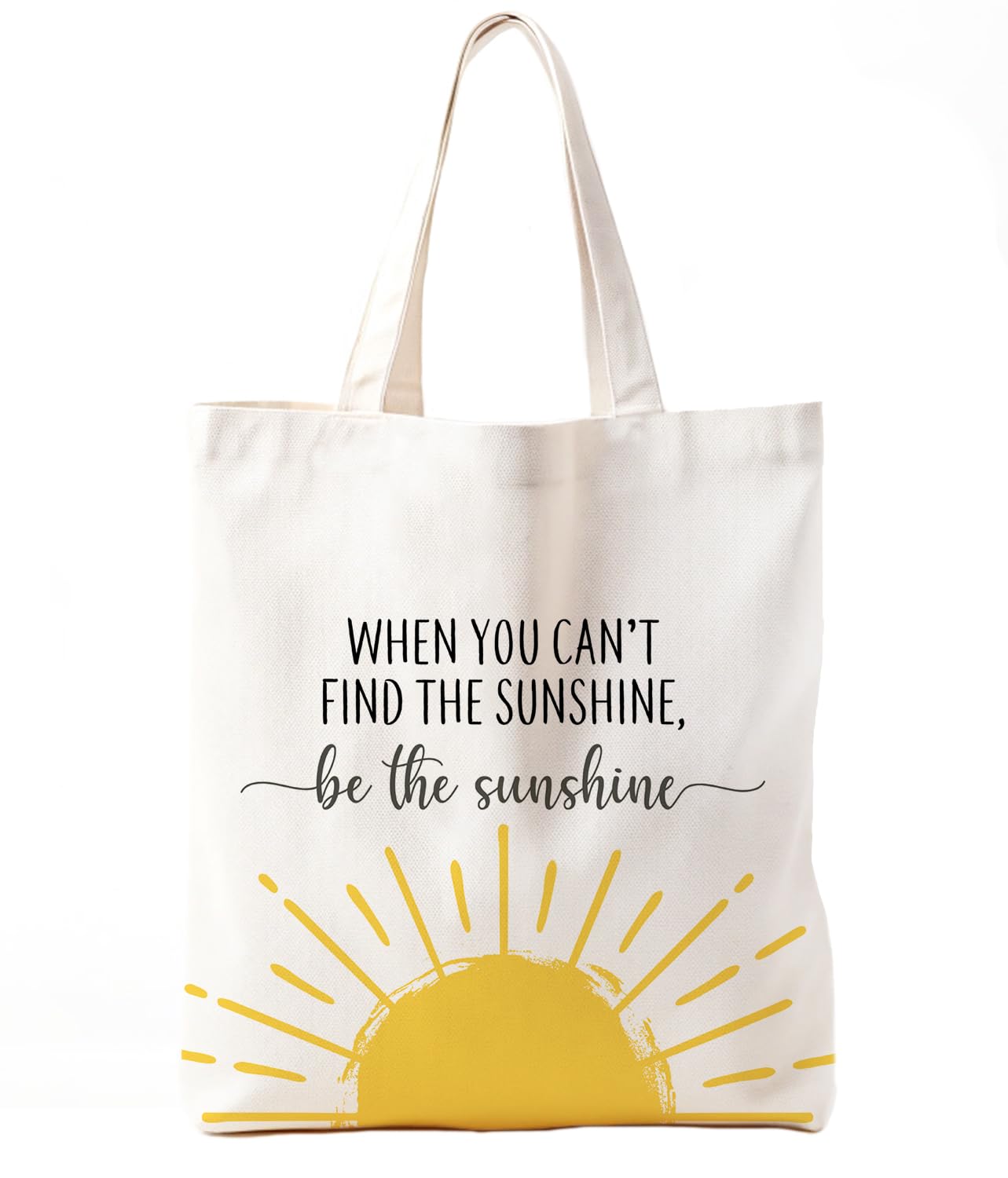 Zeghk Motivational Canvas Tote Bags for Women, Inspirational Sunshine Gifts for Women, When You Can't Find the Sunshine Be the Sunshine Tote Bag,