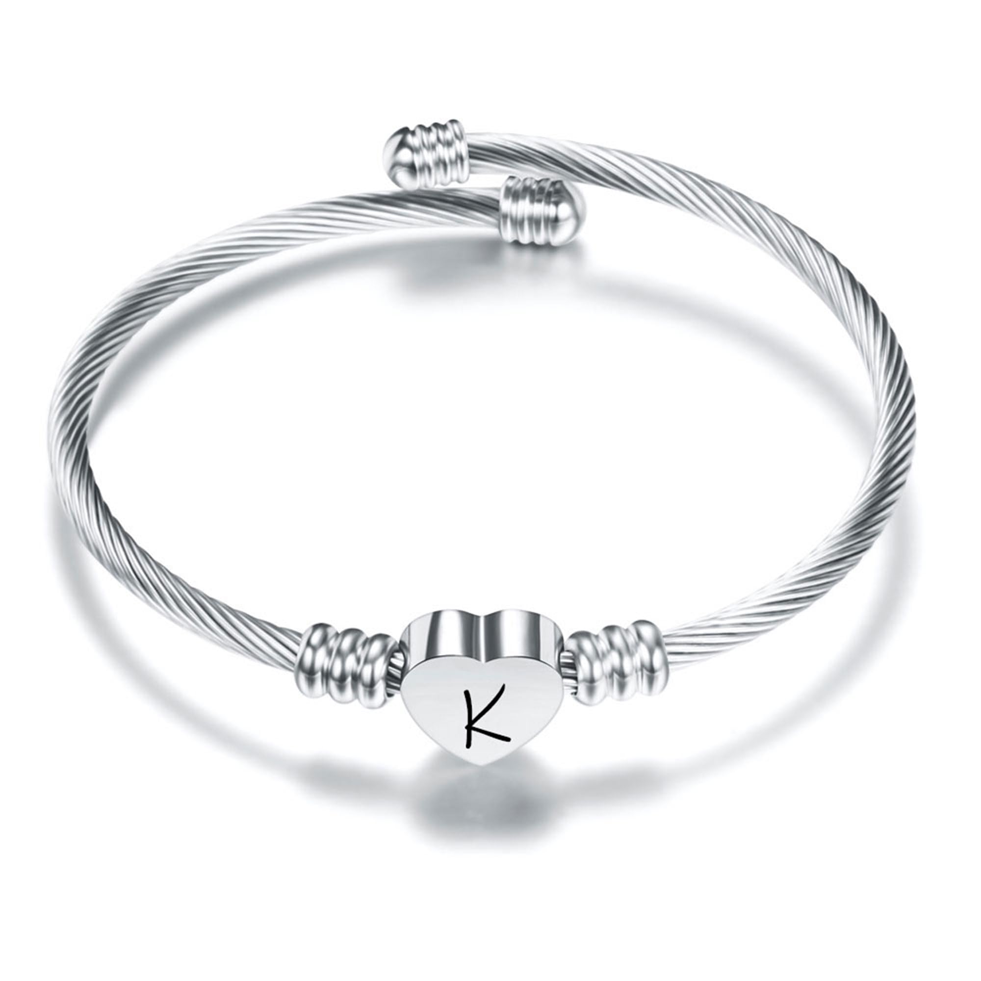Plata Amor Corazón 26 Letra Inicial Alfabeto A-Z Pulsera Joyería Regalo Ajustable Para Hija Hijo Hermanas Amigos Madre Colega Amante Cumpleaños Navidad — view 5