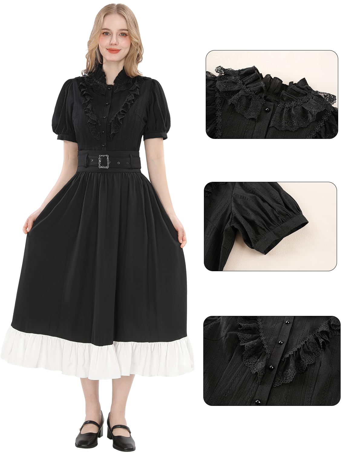 Fiamll Mittelalter Victoria Bluse mit Spitzenkragen Rüschen Gothic Vintage Top für Steampunk Party