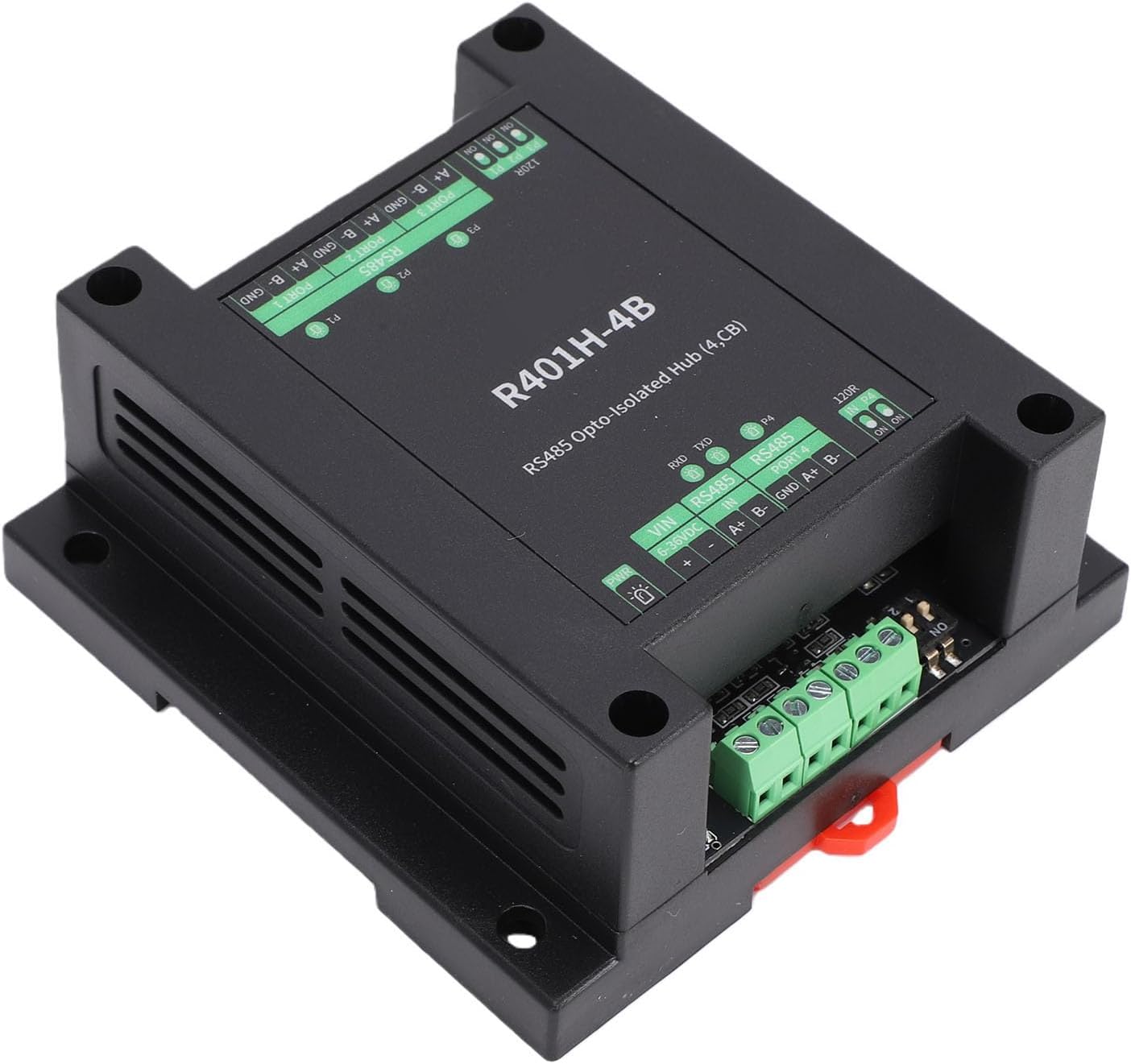 Bewinner 485 Opto Isolated Hub with Protection Circuits | 1200m Range, 1Mbps Baud Rate, Terminal Resistor Switch, Rail Mount for RS485 Communication Stability