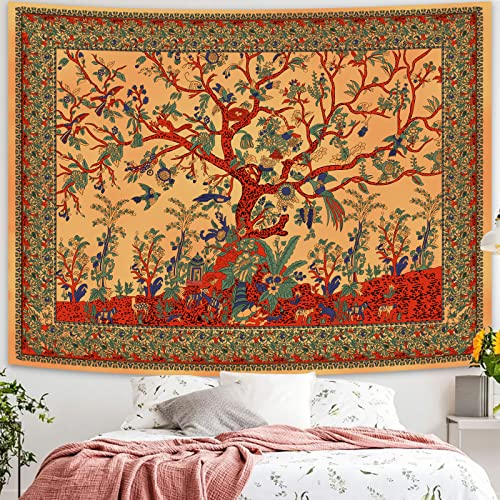 Simpkeely Tapisserie Arbre de Vie - Tapisserie Murale Esthétique de la Jungle Indienne Mandala Hippie Tie Dye Bohème - Décoration Murale pour Chambre à Coucher - 150...