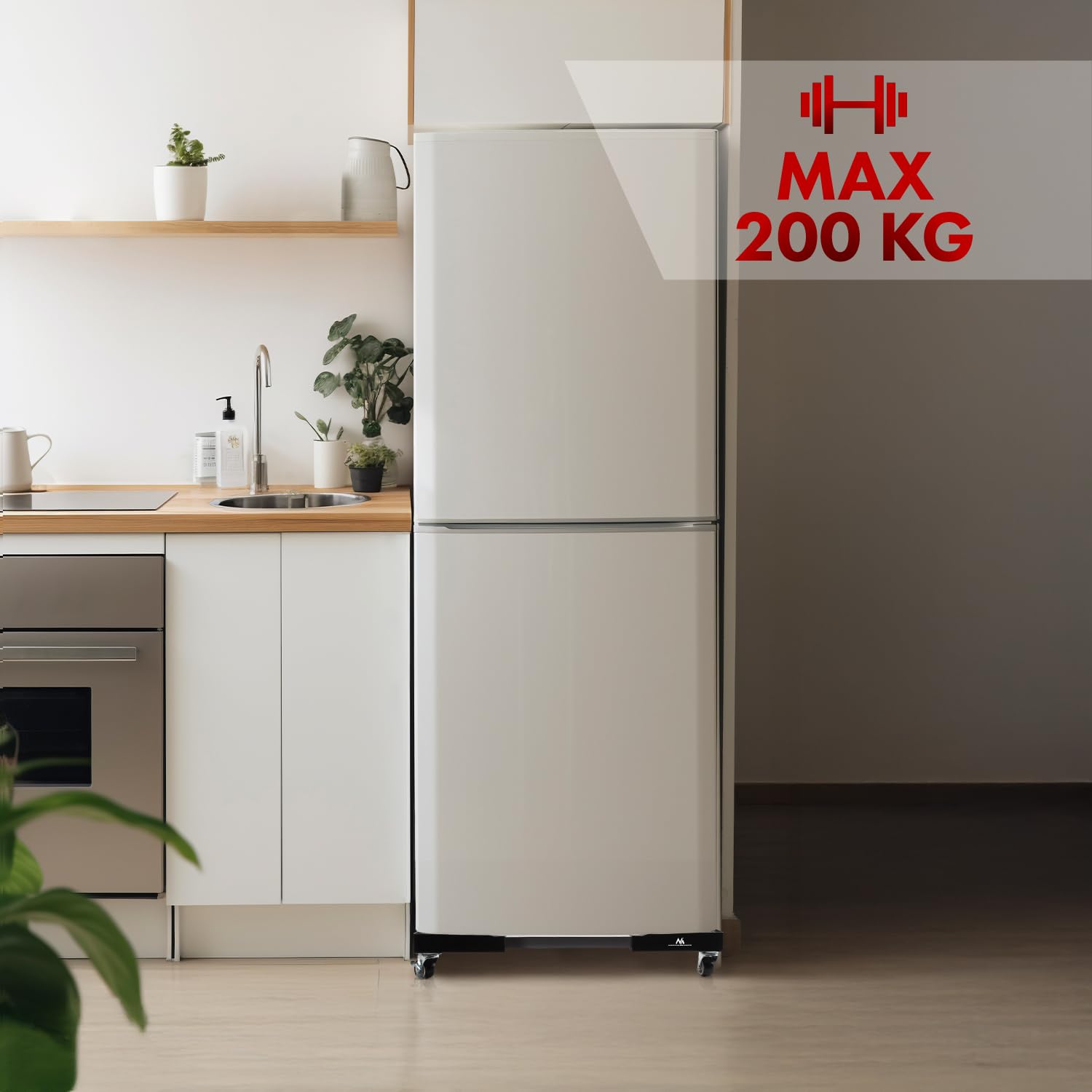 Maclean MC-118B - Supporto universale per lavatrice asciugatrice frigorifero con ruote e blocco regolabile da 500 a 700 mm, base robusta antiscivolo, 200 kg